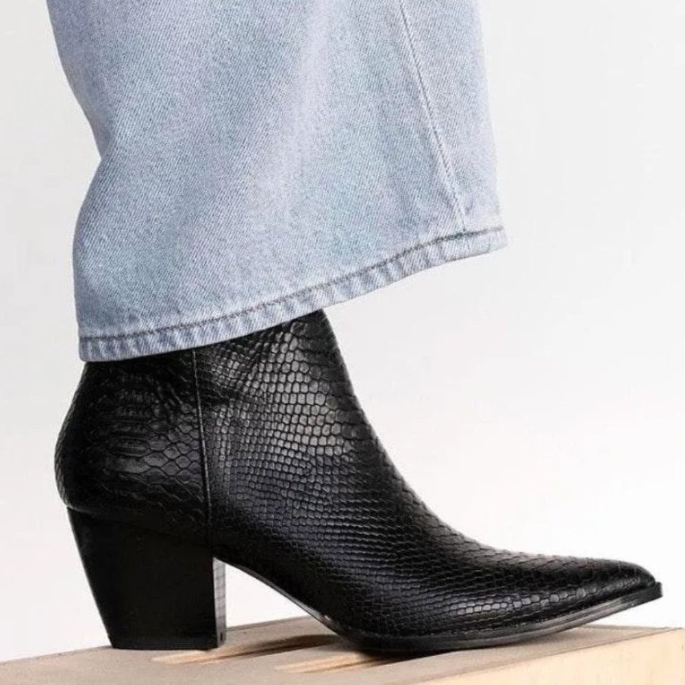 Free People x Matisse Black Snakeskin Booties
